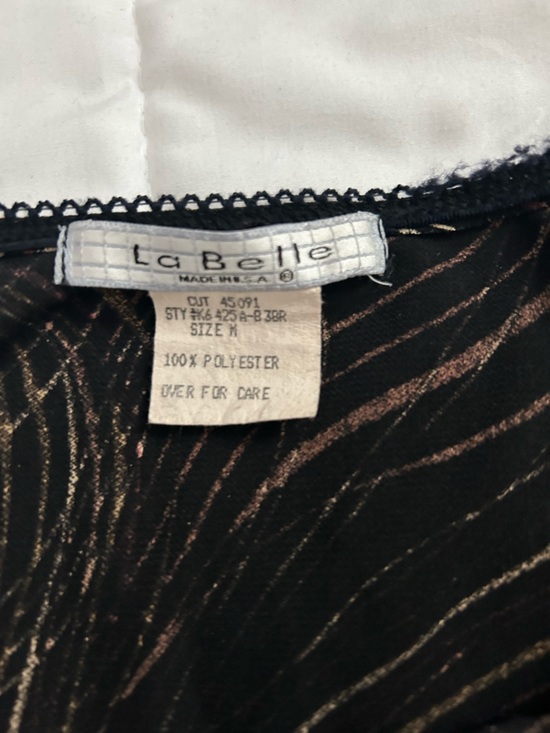 Vintage 90s La Belle Black Skirt with Gold and Brown Wave Print - Medium - Picture 3 of 8
